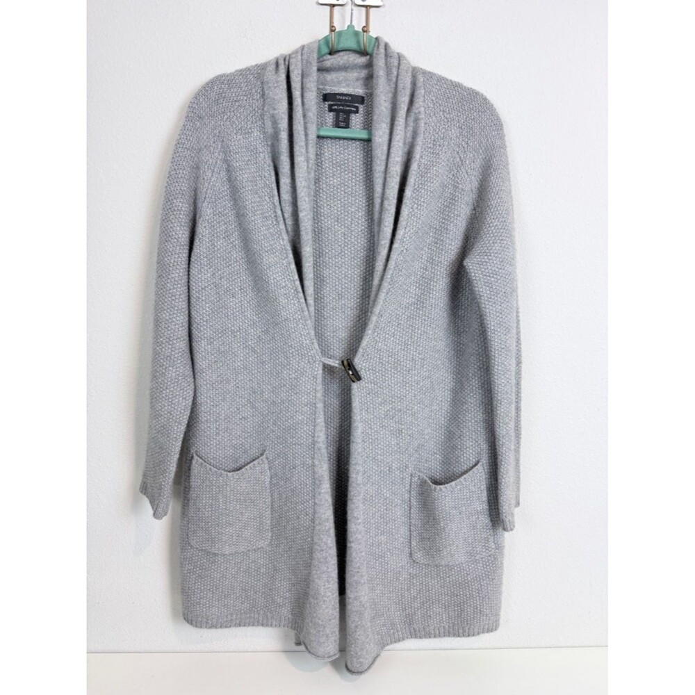 Tahari Light Gray Cashmere Shawl Collar Cardigan Sweater L